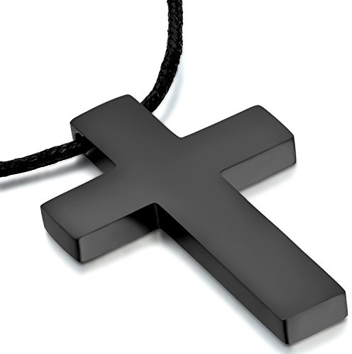 JewelryWe Schmuck Herren Halskette, Kreuz Anhänger mit 62cm Kette, Edelstahl, Schwarz
