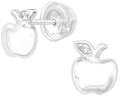 Bungsa Kinder Ohrstecker Apfel mit Kristall aus .925 Sterling Silber