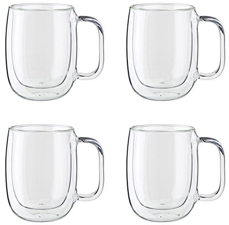 ZWILLING Sorrento Plus 4-pc Double Wall Glass, Insulated Coffee Mug, Clear