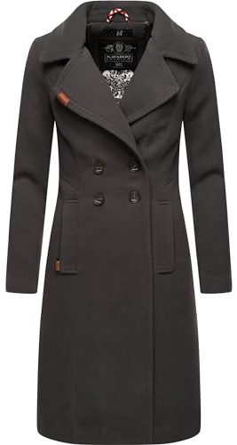 Navahoo Damen Mantel in Wollmantel-Optik langer Trenchcoat mit Reverskragen Wooly Anthrazit Gr. S