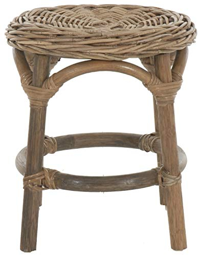 Korb-Outlet Hocker aus natürlichem Rattan/Rattanhocker Rund/Beistell-Hocker/Schemel (Natur Grau)
