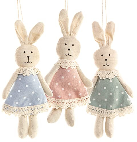 Logbuch-Verlag Osterhasen zum Aufhängen, 3er Set: Osteranhänger für Osterstrauch und Kinderzimmer, Deko Set mit Hasen, Stoff-Anhänger für Frühling und Ostern, Geschenkidee für Kinder, 17 cm