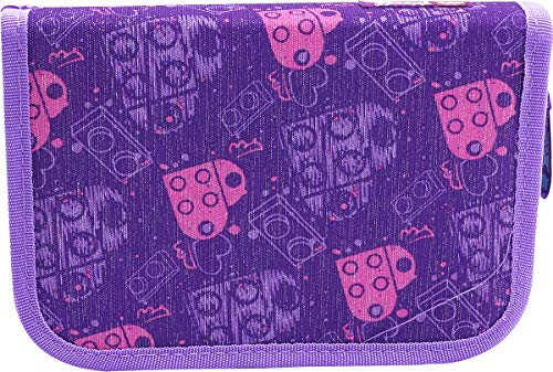 LEGO Bags Federmäppchen Friends, Federmappe 20 teilig gefüllt, Federtasche mit Lego Motiv, Stiftebox lila, Schüleretui mit Inhalt, Schul Etui mit Namensfeld, Stundenplan, Lineal und Anspitzer