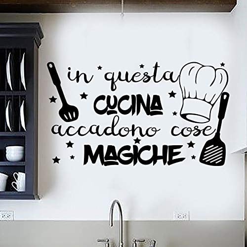Wandtattoo aus Vinyl, mit Spruch in Italienisch, IN QUESTA CUCINAadesivi murali in italienischer Sprache, decorazione da Muro, Wall Stickers, Art Sticker Decal Mural DC-18031