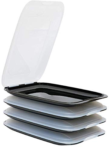 Gariella - stackable food storage boxes for cold cuts. Sausage containers. Perfect order in the fridge. Pack of 4. Colour: black. Dimensions: 25 x 17 x 3.3 cm.