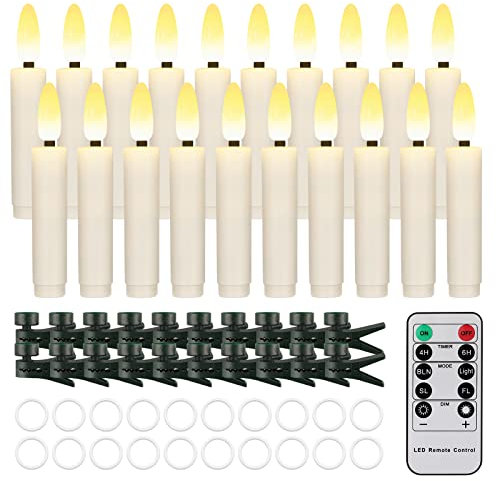 20 candele a LED senza fiamma, funzionamento a batteria, con telecomando e timer bianco caldo per albero di Natale, per casa, cucina, giardino, festa di compleanno (20 pezzi, avorio)