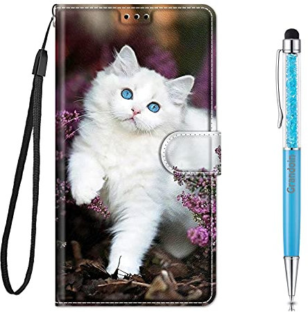 Grandoin für Samsung Galaxy A40 Hülle, Handyhülle im Brieftasche-Stil, Handytasche PU Leder Flip Cover Kreative Muster Book Hülle Magnet Case TPU Schutzhülle Lederhülle Case (Katze 2)