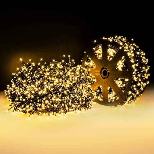 ELKTRY 25M 1000LED Christmas Tree Lights Outdoor/Indoor, Green Wire Christmas String Lights Plug in, Ultra Bright 8 Modes Waterproof Twinkle Lights for Xmas Tree Party Wedding Decoration, Warm White