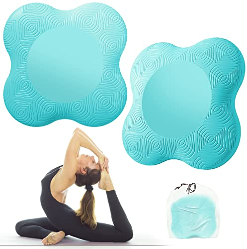 Bigmeda 2Pezzi Yoga Ginocchiere,Tappetino Yoga Antiscivolo, Ecologico e Leggero Equilibrio Sportivo Cuscino per Proteggere Ginocchia, Caviglia, Gomito, Mano (Aqua Blue)