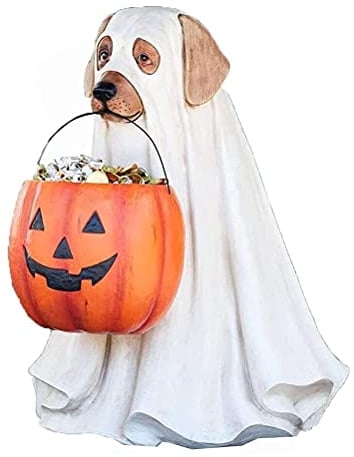 TBEONE Ghost Dog Candy Bowl Holder,Halloween Dog Ornaments with Candy Bowl Pumpkin Snack Bowl Stand for Trick Or Treat Indoor Outdoor Decorations Gifts