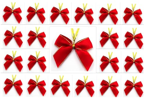 24 Stück Satinschleifen Weihnachtsbaum 6 cm Satin mit Befestigungs-Clip(Satin Rot)