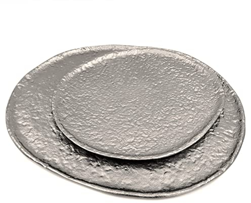 matrasa Dekoteller aus Aluguss Silber - Kerzenplateau Dekoschale Platzteller Feste Hochzeit - 2er Set (1x klein, 1x groß)