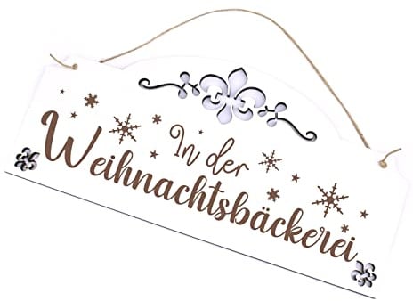 Weihnachten Schild In der Weihnachtsbäckerei - Schneeflocken Türschild mit Ornamenten 28x13 cm
