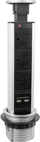Axiom Pull Up Tower Socket 3 Sockets & 2 x USB