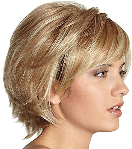 Tbkoly Kurze Geschichtete Flauschige Welleförmige Voll Synthetische Peruecke Blonde