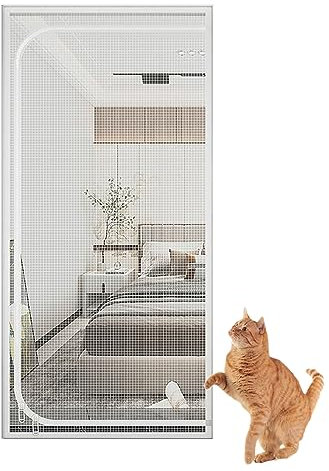 iFCOW Zanzariera per Porta Gatto a Prova di graffio, Gatto graffio Prova Schermo a Rete Porta con Cerniera impedire Cuccioli Gatti Correre Fuori da casa Camera da Letto Cucina