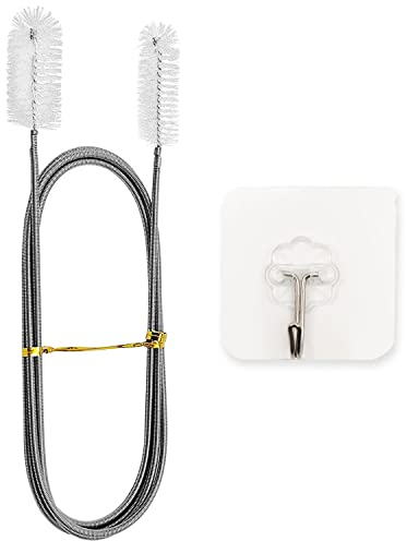 Cepillo de Limpieza de Tubo Flexible, Limpiador de Nevera de Acero Inoxidable Cepillo de Limpieza de tubería de Drenaje de Nailon con Gancho Adhesivo para tubería de Drenaje de Nevera (Blanco)