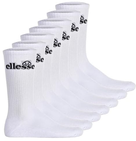 Ellesse Unisex Sport-Socken, 7 Paar - Trego Sport Sock, Crew Socks, Tennis, Ripp-Bündchen, Logo Weiß 40-43