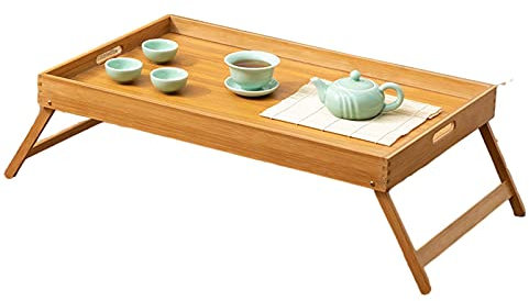 Klapptisch aus Bambus, Schlafzimmer, Beistelltisch, Küche, Regal, leicht, Laptop, Schreibtisch mit Tablett, Tischplatte und faltbare Beine, Holztablett für Snacks/Desserts, 50 x 30 x 22 cm needed