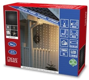 Konstsmide LED Sternen Lichtervorhang, mit 6h Timer und Multifunktion, 96 bernsteinfarbene Dioden, batteriebetrieben, Außen (IP44), transparentes Kabel, 4 x AA 1.5V (exkl.) - 3762-803