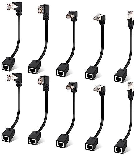 Cat 6 Ethernet Extension Cable 10 Pack,Multiple Angles(UP/Down/Left/Right/Straight), Cat6 RJ45 Network LAN Patch Cord Adapter, FTP Shielded Male to Female Connector, Supports CAT5E/CAT5-0.6 Feet
