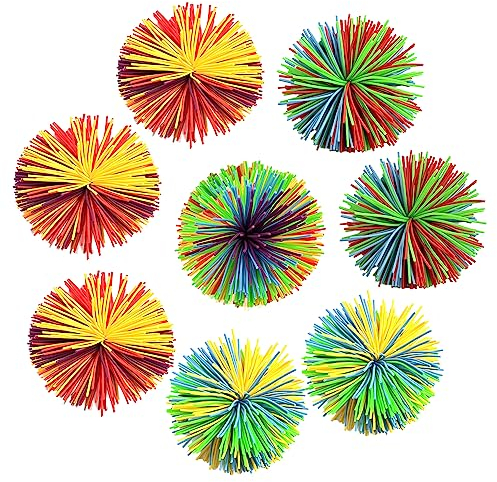 8 Stück AFFE Stringy Balls, Silikon-Stretch-Strähniger Ball,Regenbogen-Strähniger Ball, weiche Flauschige Plüschbälle, Stressabbau-Sensorbälle für Stressabbau und Fördert sensorische Fähigkeiten
