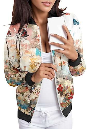 Bomberjacke Damen Dünn Bequeme Damenjacke Sommerjacke Sportlich Winddicht Regenponcho Pilotenjacke Elegant Regenjacke College Jacke Mode Leichte Regenmantel Mantel Für Frauen