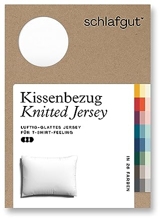 schlafgut Knitted Jersey Kissenbezug 60x80 cm Full-White Uni weicher Premium Kopfkissenbezug einzeln, faltenfrei mit Elasthan