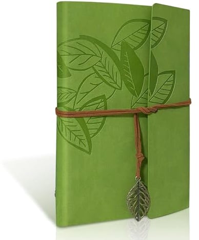 Joy & Inspiration PU Leder Notizbuch Braun Vintage Nachfüllbar Gebunden Schönes Reisetagebuch Tagebuch Ringbuch Skizzenbuch Vintage Notizbuch (A5 Hellgrün, Hellgrün)