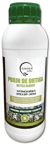 GREENGOF Purin de Ortiga, 1L. Insecticida, Fungicida, Acaricida para el Control de Hongos y para Corregir la clorosis férrica. Orgánico y 100% Natural. Curativo y Preventivo.