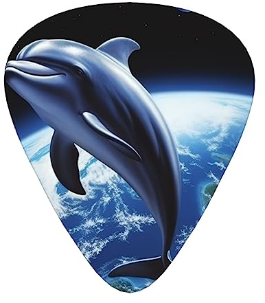 Gitarrenplektren, für Akustikgitarre, E-Gitarre, Bass, Ukulele, drei Größen (12er-Pack), mit Aufdruck „Dolphin Earth“.