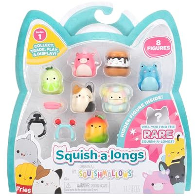 Squish-a-longs Set di 8 mini quish da 2,5 cm con 2 accessori, anello e istruzioni da collezione (lingua italiana non garantita), per collezionare, scambiare e giocare