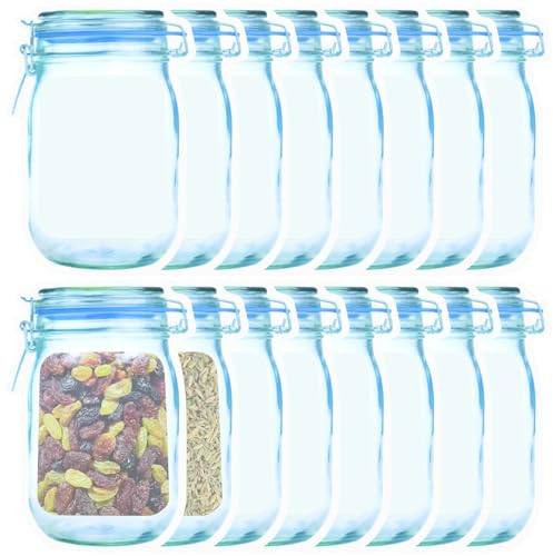 16Pcs Mason Jar Bags (32 oz) - Reusable Ziplock Seal, Leak-Proof Food Storage Bag for Kitchen, Travel, Camping & Picnics(X-large)