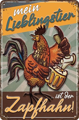 LUCKYLINDE Blechschild lustiger Spruch Mein Lieblingstier ist der Zapfhahn Bar, Kneipen, Bier Deko Schild, 20 x 30 cm