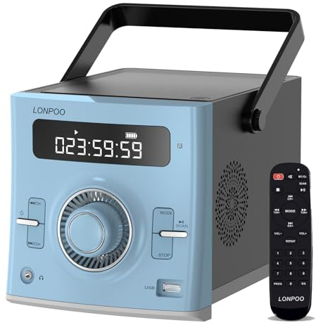 Lecteur CD Portable pour Enfants - FM Radio CD Boombox avec Bluetooth, entrée USB, Port AUX et Sortie Casque, Stéréo Haut-parleurs (118 Blue)