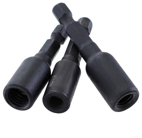 CrMo SelfTapping Socket Adapter Set for Insert Nuts or Hanger Bolt, Hex Shank, Black, M6x1 0/M8x1 25/M10x1 5, 3pcs (B)