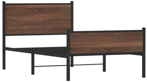 vidaXL Bettgestell, Metallbett Bett mit Kopfteil Fußteil, Bettrahmen mit Lattenrost, Einzelbett für Schlafzimmer, Metall 100x200cm
