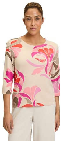 Betty Barclay Damen Feinstrickpullover mit Print 44, Nature/Red