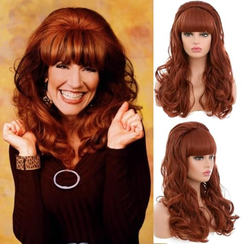 PORSMEER Peggy Bundy Perücke für Frauen 80er Jahre Verheiratete Hausfrau Große rote Perücke 80er Jahre Kostüme für Frauen Große Bauschhaarperücke Bienenstockperücken