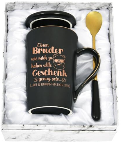 Joymkaing Kaffeetasse für Bruder - Einen Bruder wie mich zu haben - Geschenk zum Geburtstag und Weihnachten, Tasse mit Spruch, 400ml Schwarz