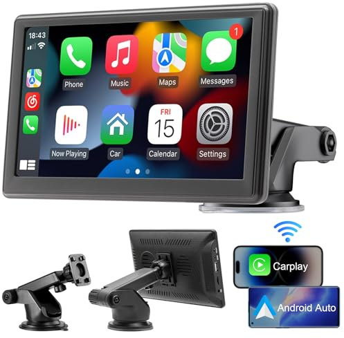 AKOFIC Schermo Carplay Auto, Autoradio Compatibile con Apple Carplay & Android Auto Wireless, 7 Pollici Touch Screen Monitor per Auto con Bluetooth, FM, Mirror Link, Navigation, Siri, Aux