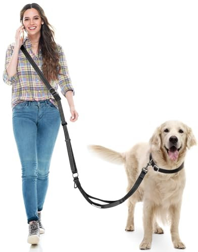 WANFIRE Freihandleinen Hundeleine, Joggingleine Hunde, Lange Hundeleine mit Autosicherheitsgurt und doppelseitigen reflektierenden Nähten für mittelgroße und große Hunde zum Spazierengehen (Schwarz)