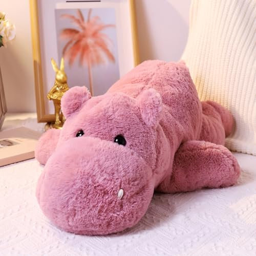 Peluche Lourde, Hippopotame à Fourrure - Peluche Douce pour Enfants et Adultes - Rose - Dimensions: 45 cm (1 kg) et 60 cm (2 kg)