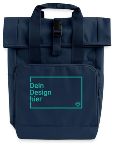 Spreadshirt Rucksack Selbst Gestalten Mit Foto Oder Text | Personalisierbarer Rolltop Rucksack mit zwei Griffen, One size, Navy