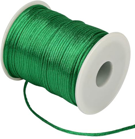 Fil en nylon pour bracelets, cordon de satin 100 m x 2 mm, fil de soie chinois, pour bricolage, bracelets, colliers, bijoux, fil de perles, artisanat (vert)