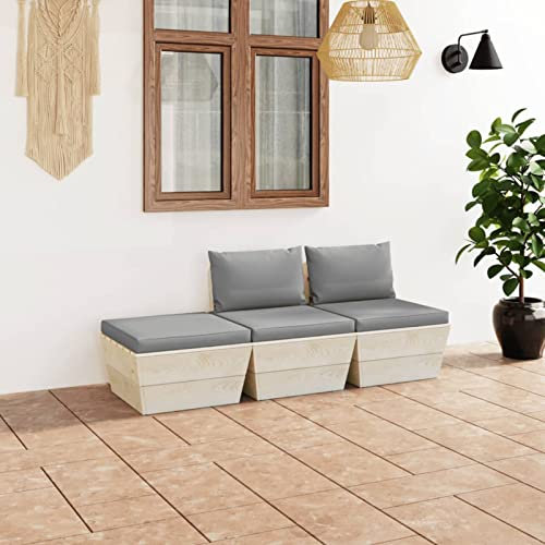 Sufrk 3-TLG. Garten-Sofagarnitur aus Paletten mit Kissen Fichtenholz Schlafcouch Ausziehbar Balkon MöBel - 3063409