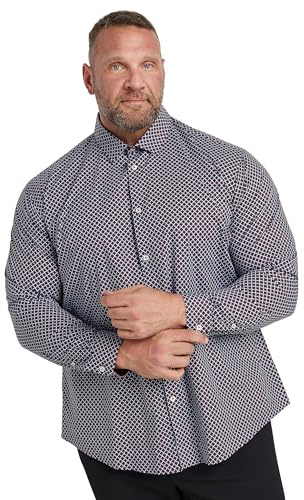 BadRhino Tailoring Big & Tall Navy & Red Geometric Print Formal Shirt - Men's - Plus Size Curve