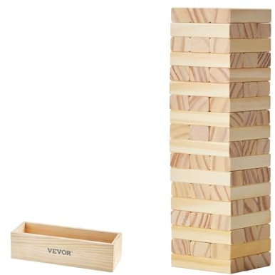 VEVOR Wackelturm mit 54 Blöcken, Tumbling Tower Kiefernholz, Holzturm Höhe bis 27 cm, Holzstapelspiel für 1 oder mehr Spieler, Tumbling Tower-Familienspiele für drinnen/draußen Party