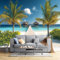 JEDTAKCT Fototapete Urlaub Strand 300X210Cm - Seidetapete - Wandtapete - Retro Holzbrücke Art Fototapete - Wand - Wandbilder Schlafzimmer Wohnzimmer Bildtapete Foto Tapete