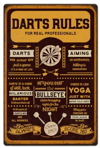 Hobbspring 1 Stück Vintage Metallblechschild 20x30cm Retro Dartregeln Schild Rostoptik Always Score 180 Darts Zubehör Poster Für Zuhause Spielzimmer Männerhöhle Cafés Bars Kneipen Wanddekoration